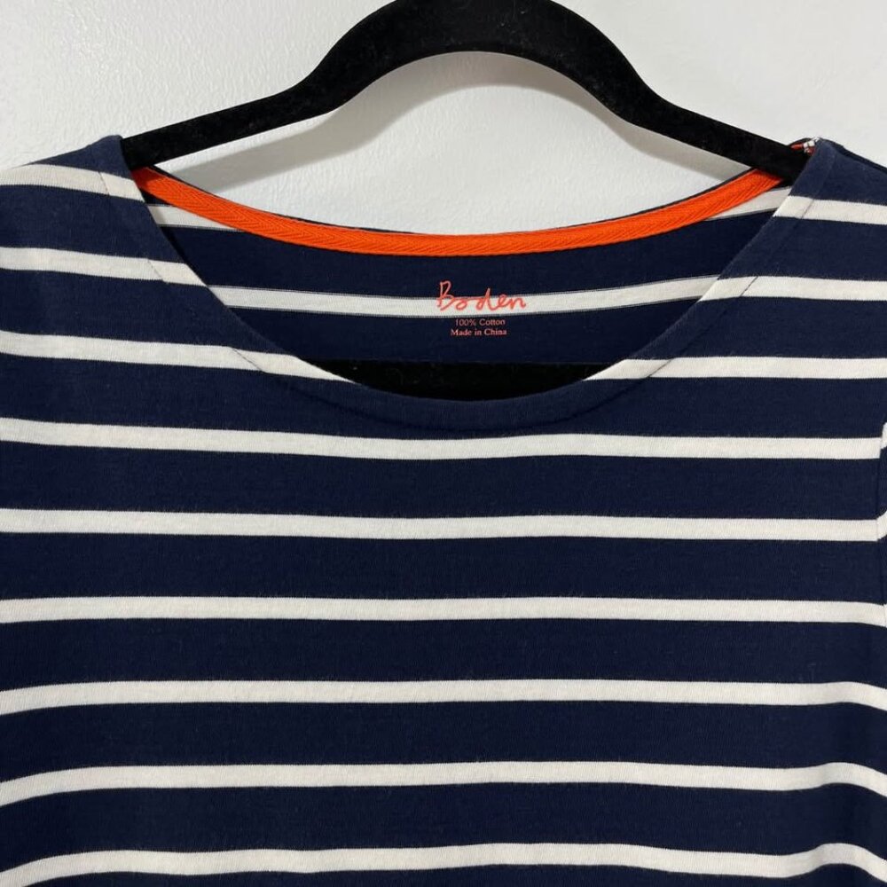 Boden Navy Striped 3/4 Sleeve Breton Dress | Coastal Preppy French Girl [size S] - Picture 4 of 9